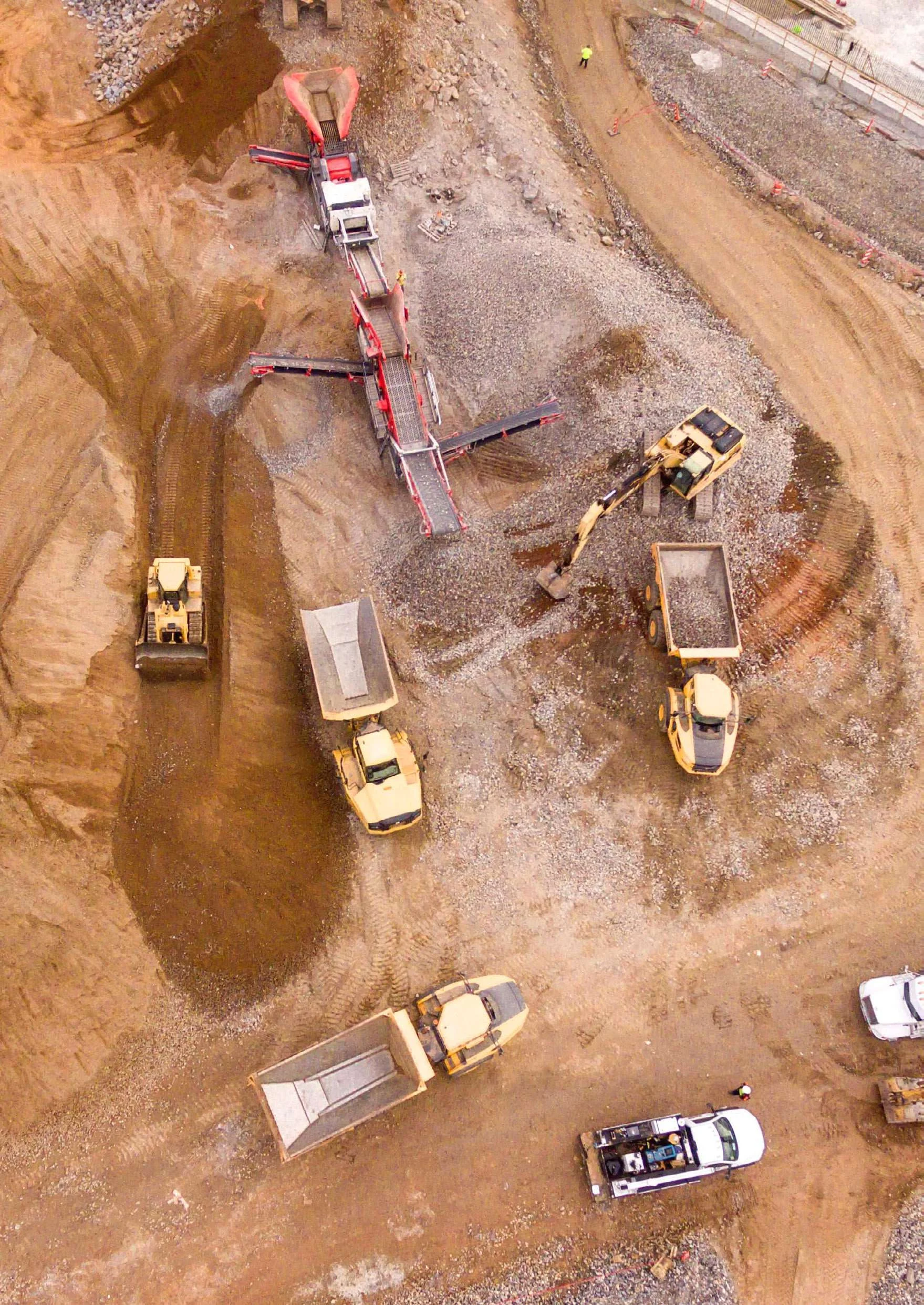 Aerial view of mining and materials-handling operations